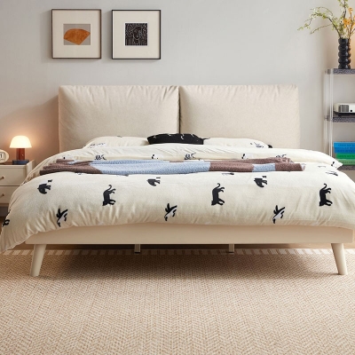 Leather Upholstered Bed with Solid Wood Frame