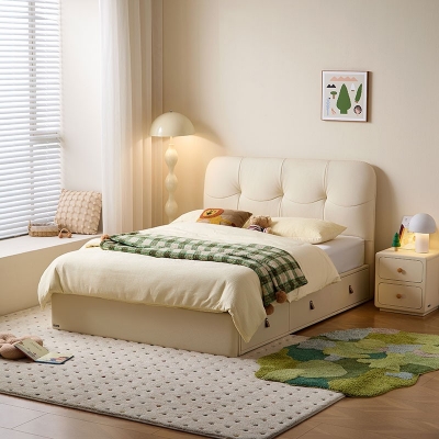 Contemporary White Leather Kids Bed