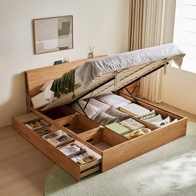 Solid Wood Gas Lift Storage Bed